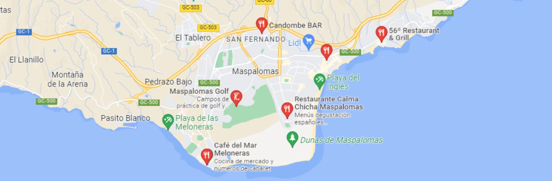 Lugares de los restaurantes de maspalomas